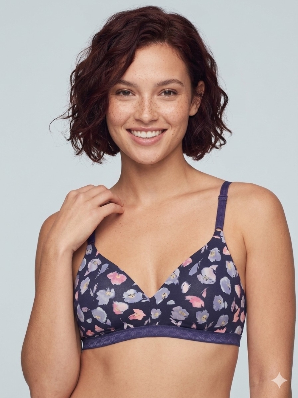 Warner's Navy Floral Wire-Free Super Soft Bra